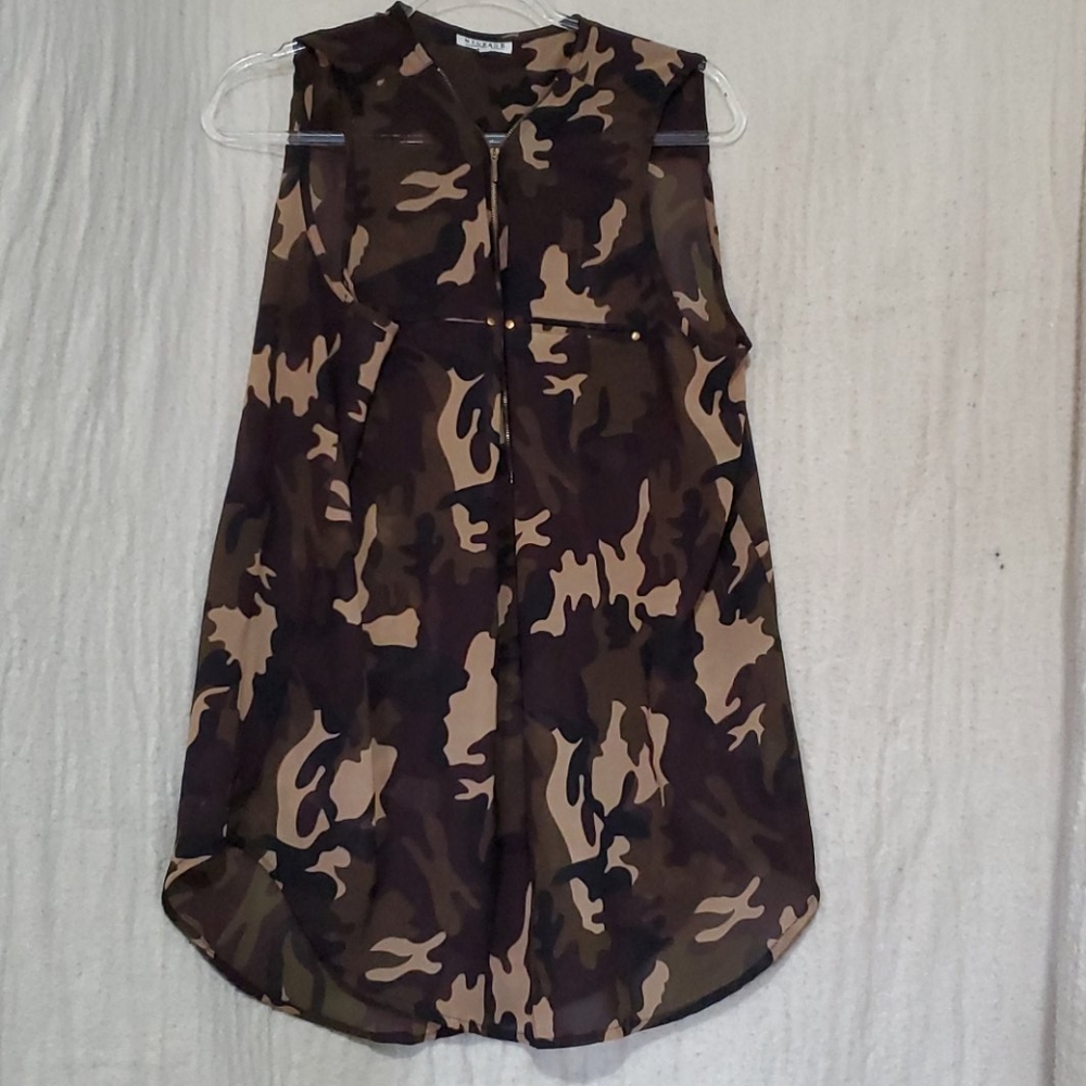 Mileage Sheer Camouflage Sleeveless Shirt